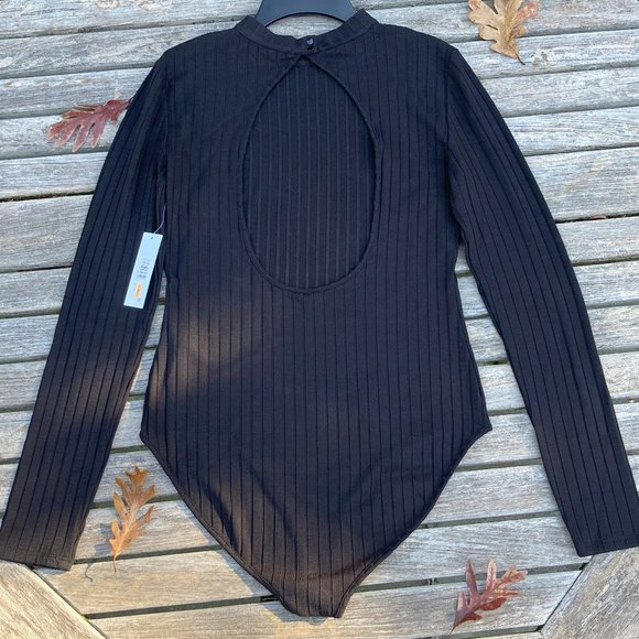 🆕 NWT - Kensie Open Back Long Sleeve Bodysuit In Black - Small - Picture 5 of 11